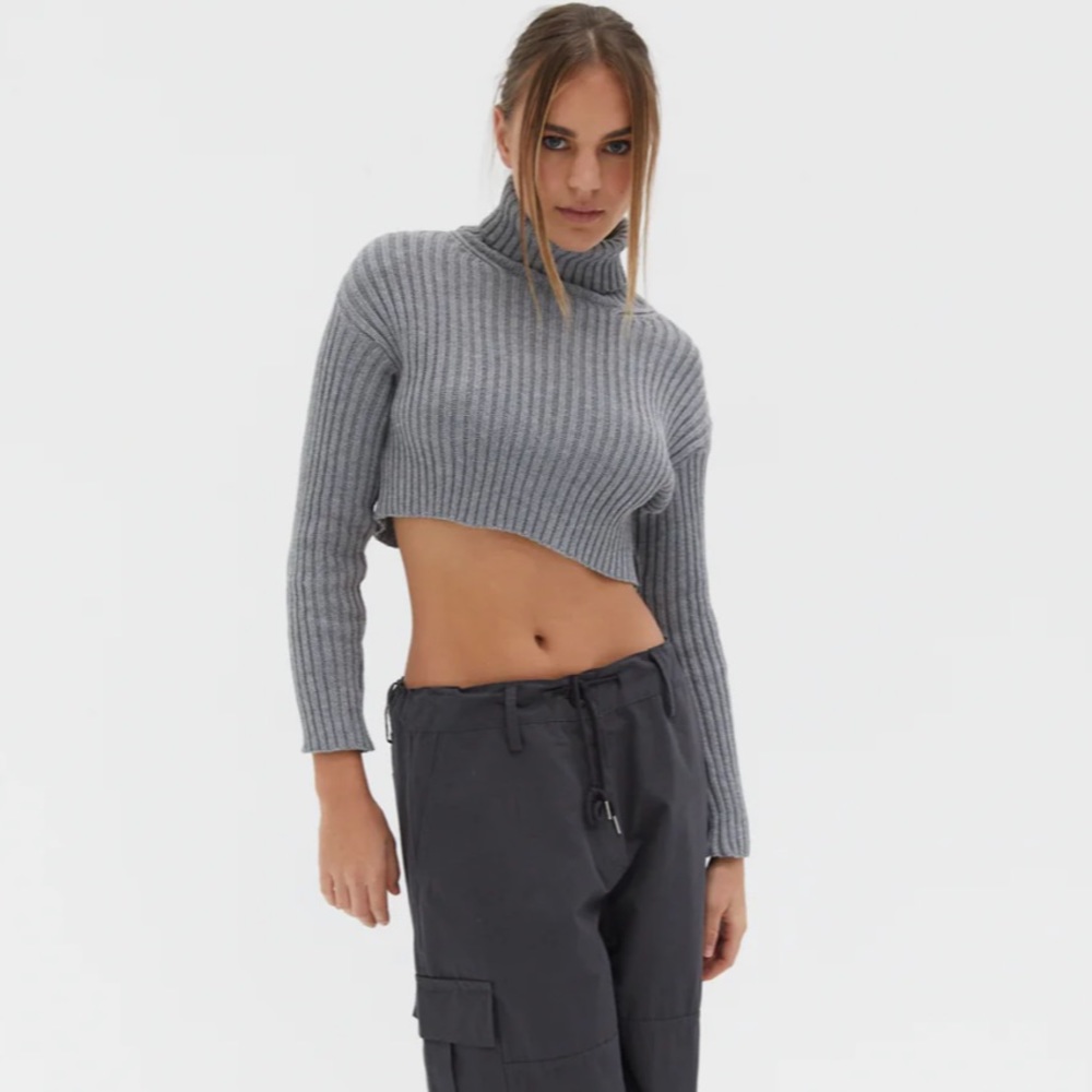 New Chunky Knit Crop Skivvy - Grey
